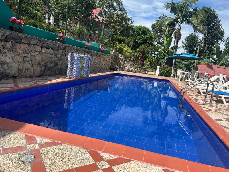 Piscina azul vista desde la terraza
